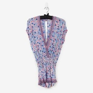 Poupette St Barth Blue & Pink Printed V‑Neck Romper